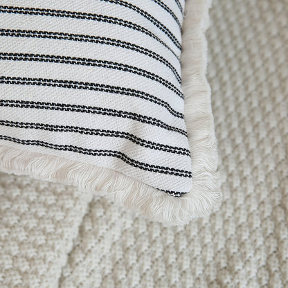 Striped Cushion Cover – Woven Pinstripe Pillow Case, Fringe Edges | Verdelisse