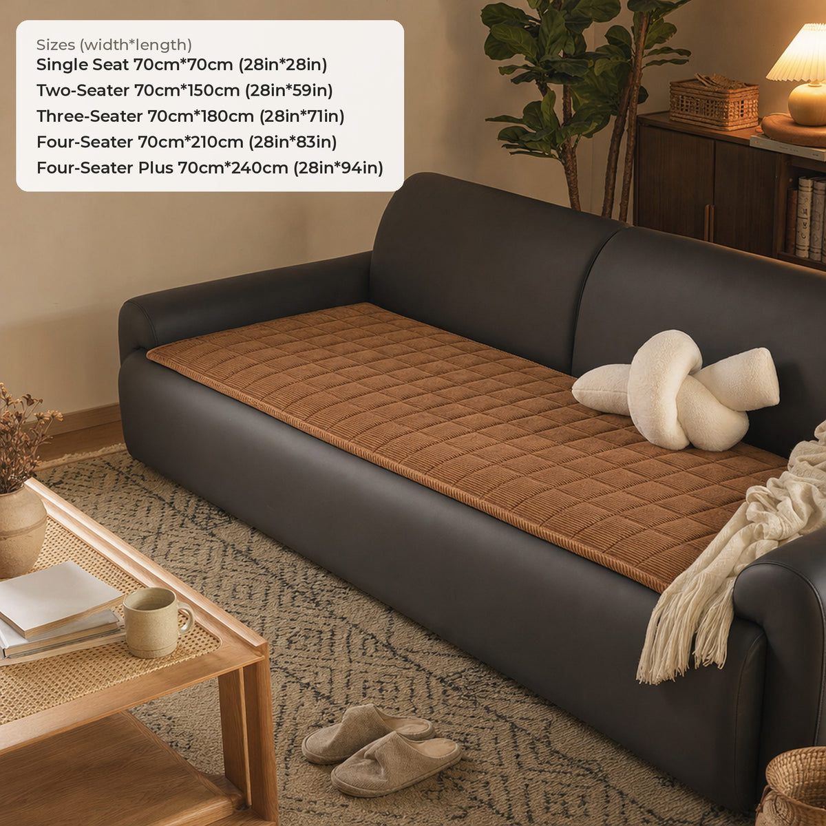 Sofa cushion cover sizes from Single Seat 70cm*70cm (28in*28in) to Four-Seater Plus 70cm*240cm (28in*94in)