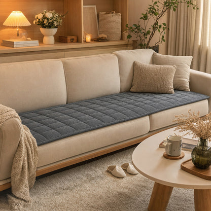 Dark Grey corduroy sofa cushion cover on a cream sofa in a warm living room