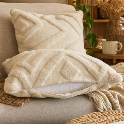 Verdelisse Boho Throw Pillow Covers in White, hidden zipper along the bottom edge