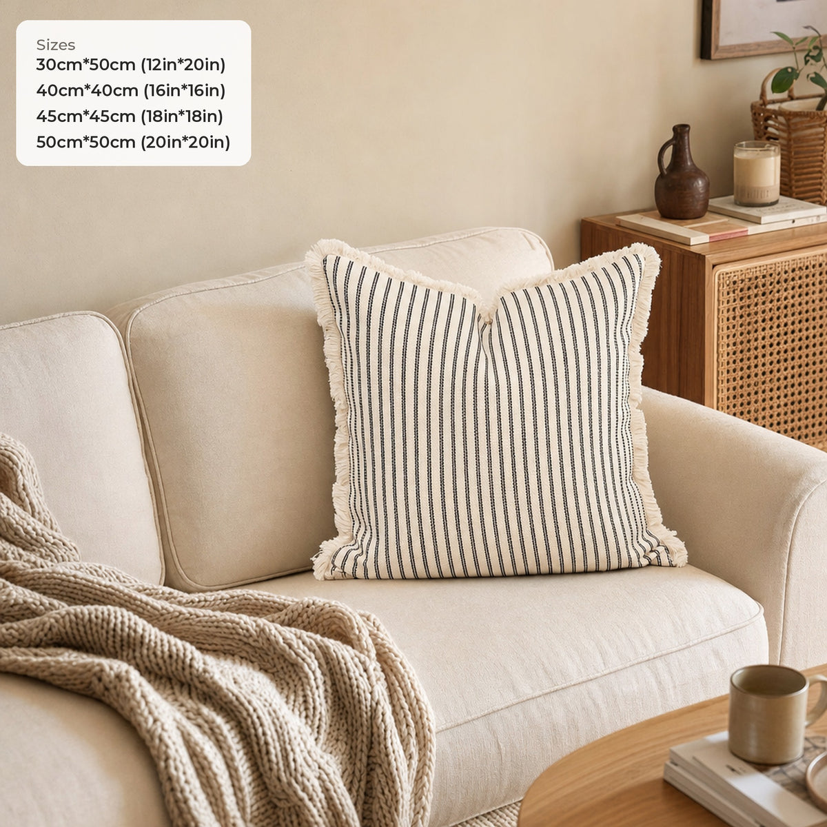 Verdelisse Striped Cushion Cover dimensions: 30cm*50cm (12in*20in), 40cm*40cm (16in*16in), 45cm*45cm (18in*18in), 50cm*50cm (20in*20in)