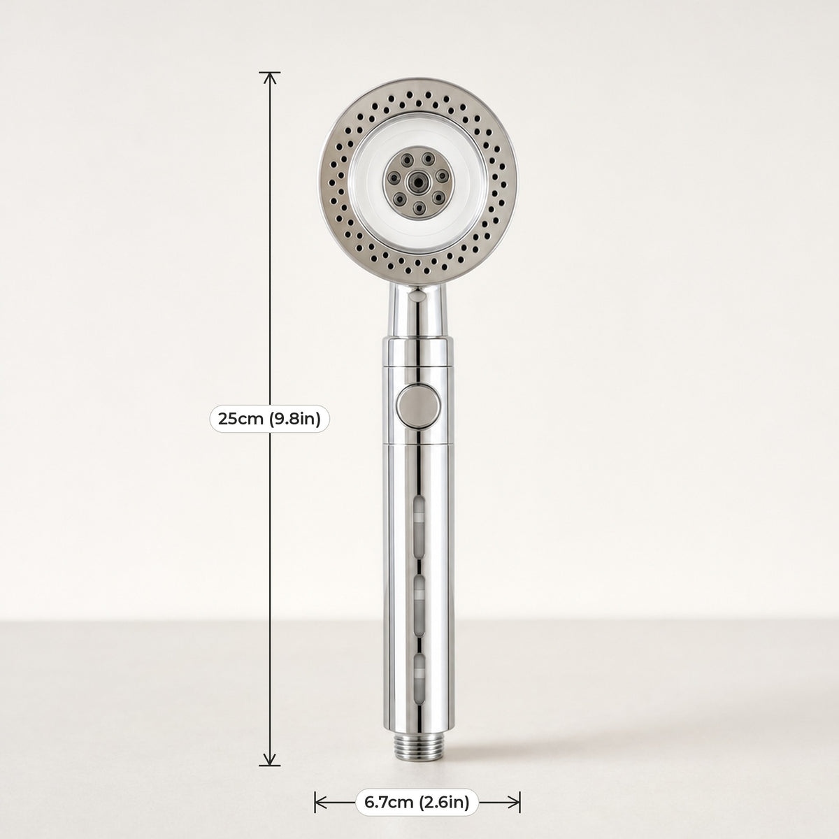 Verdelisse Pressure-Boosting Handheld Shower dimensions: 25cm (9.8in) long, spray face 6.7cm (2.6in)