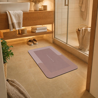 Quick Dry Bath Mat in Pink in a cozy bathroom