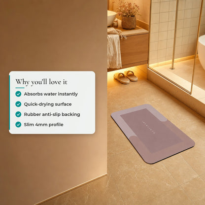 Quick Dry Bath Mat in Pink: absorbs water instantly, quick-drying, rubber anti-slip backing, slim 4mm profile