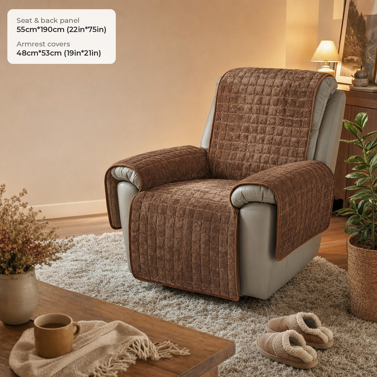 Verdelisse Velvet Recliner Chair Cover dimensions: 55cm*190cm (22in*75in), armrests 48cm*53cm (19in*21in)