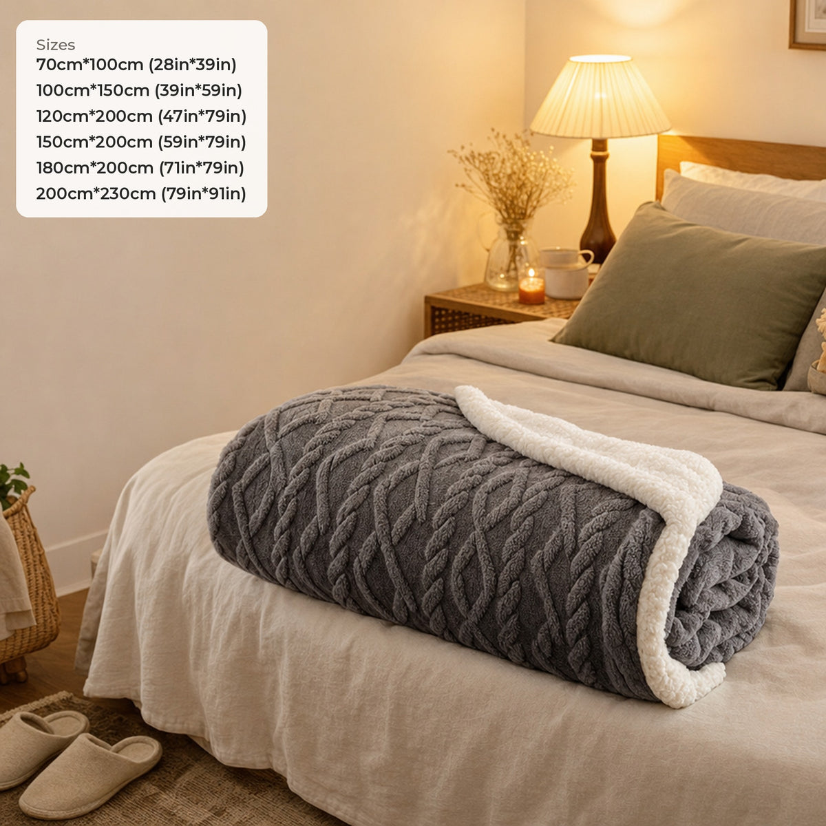 Verdelisse Double-Sided Sherpa Blanket dimensions: 70cm*100cm to 200cm*230cm (28in*39in to 79in*91in), 6 sizes