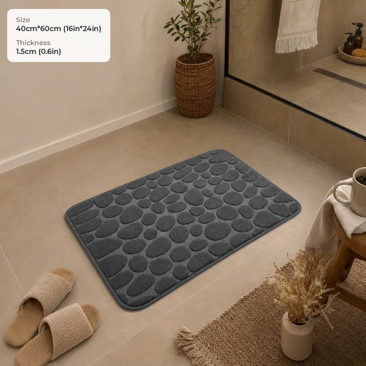 Verdelisse Stone Bath Mat dimensions: 40cm*60cm (16in*24in), 1.5cm (0.6in) thick