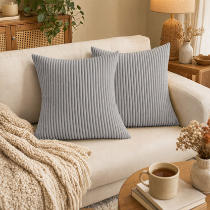 Verdelisse Corduroy Cushion Covers in Gray, set of 2 in a cozy room
