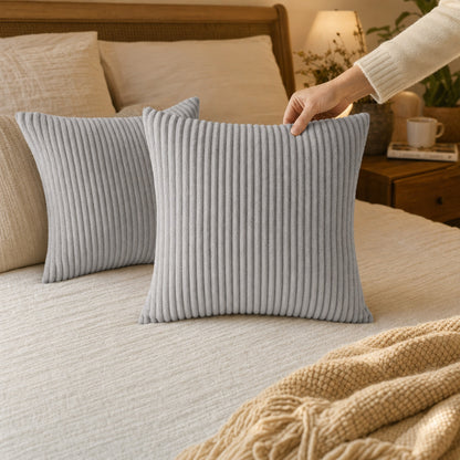 Verdelisse Corduroy Cushion Covers in Gray, in everyday use