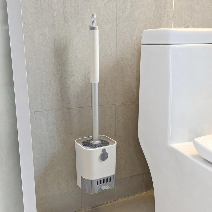 Verdelisse wall-mounted toilet brush kit in white, mounted on a tiled bathroom wall next to the toilet